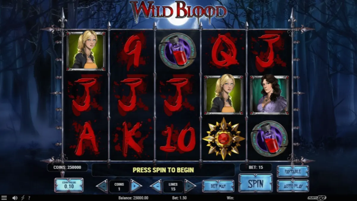 Tampilan visual slot Wild Blood dengan tema horor gotik dan vampir